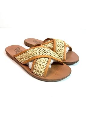 Ancient Greek Sandals Leather Raffia Slides Sandals Size EU 35 - US 5